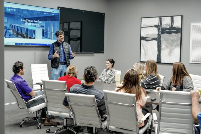 Spacious conference room at Minti in Mint Hill NC for business meetings and presentations